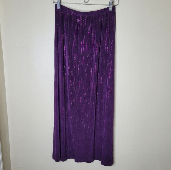 Vintage Purple Beaded Two Piece Set M Slinky Tank Midi Skirt Holiday Evening - Picture 7 of 9
